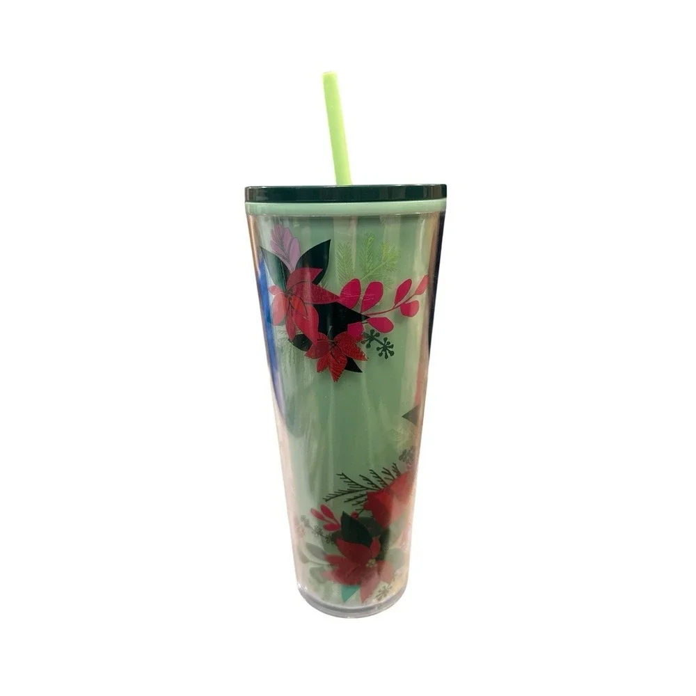 Starbucks Christmas 2021 Green Poinsettia 24oz Venti Tumbler  Color Changing NEW